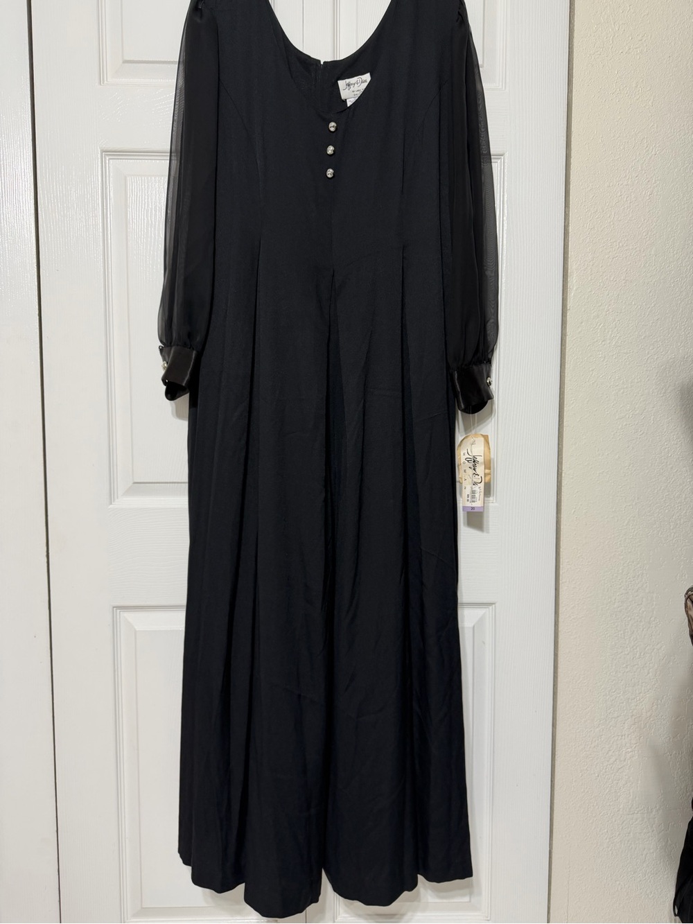 NWT Jeffrey & Dara vintage black jumpsuit size 20W wide leg sheer puff sleeves